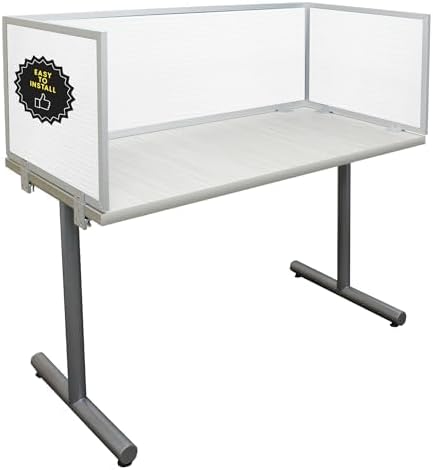 OBEX Polycarbonate Office Desk Mounted Privacy Screen Adjustable Table Top Panel Divider, Universal Aluminum Bracket-USA Made, 24" x 72", White-DeskLoop Office