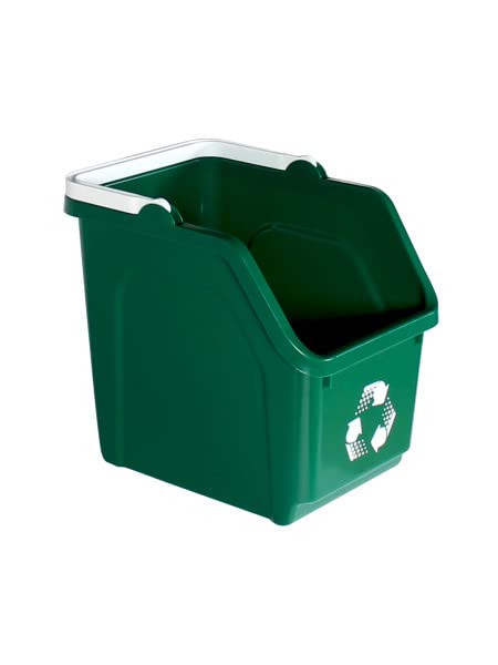 6 Gallon Stackable Recycling Bins for Homes, Garages, Offices Made of 100% Recycled Plastic - (Green, 1 Pack)-DeskLoop Office