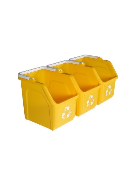 6 Gallon Stackable Recycling Bins for Homes, Garages, Offices Made of 100% Recycled Plastic - (Yellow, 3 Pack)-DeskLoop Office