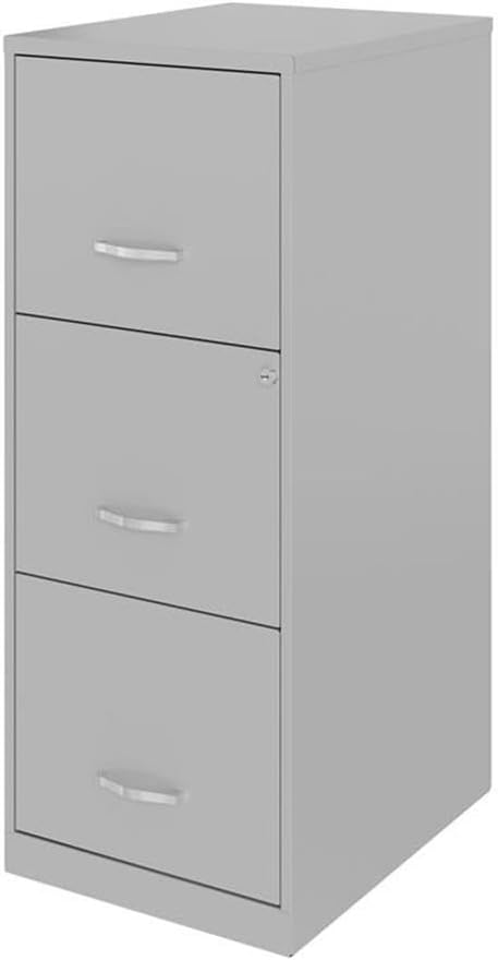 Pemberly Row 3 Drawer Modern Metal Vertical File Cabinet with Lock in Silver-DeskLoop Office