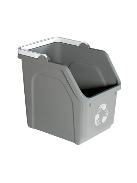 6 Gallon Stackable Recycling Bins for Homes, Garages, Offices Made of 100% Recycled Plastic - (Grey, 1 Pack)-DeskLoop Office