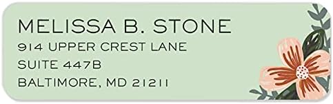Mint and Pink Floral Rolled Address Labels/Roll of 500 Personalized Return Address Labels/Designer Return Address Stickers in Elegant Plastic Dispenser-DeskLoop Office