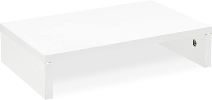 TEAMIX 14.2 inch White Monitor Stand Riser, Wood Monitor Riser with Storage for Desk Small Monitor Stand TV/Screen/PC/Laptop Riser Computer Stand Desktop Shelf (White-14.2 inch)-DeskLoop Office