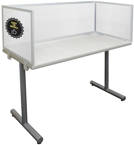 OBEX Polycarbonate Office Desk Mounted Privacy Screen Adjustable Table Top Panel Divider, Universal Aluminum Bracket-USA Made, 18" x 42", Translucent-DeskLoop Office