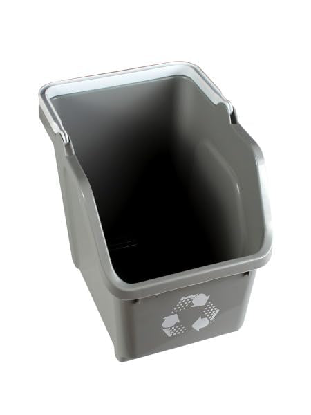 6 Gallon Stackable Recycling Bins for Homes, Garages, Offices Made of 100% Recycled Plastic - (Grey, 1 Pack)-DeskLoop Office