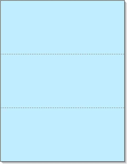 Limited Papers (TM) 8.5x11 Perforated Paper, 20/50 Pound, 75 GSM, Variety of Perforation Sizes and Colors, for Forms, Tickets, Postcards. (Blue, 3 up - horizontal 3 2/3" and 7 1/3" from bottom)-DeskLoop Office
