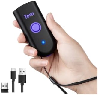 Tera Mini 1D Barcode Scanner: Pocket Waterproof Wireless Laser Scanner 3 in 1 Compatible with Bluetooth USB Wired Portable Bar Code Reader for Logistics Work with iOS Windows Android 1100L Purple-DeskLoop Office
