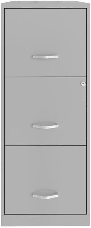 Pemberly Row 3 Drawer Modern Metal Vertical File Cabinet with Lock in Silver-DeskLoop Office