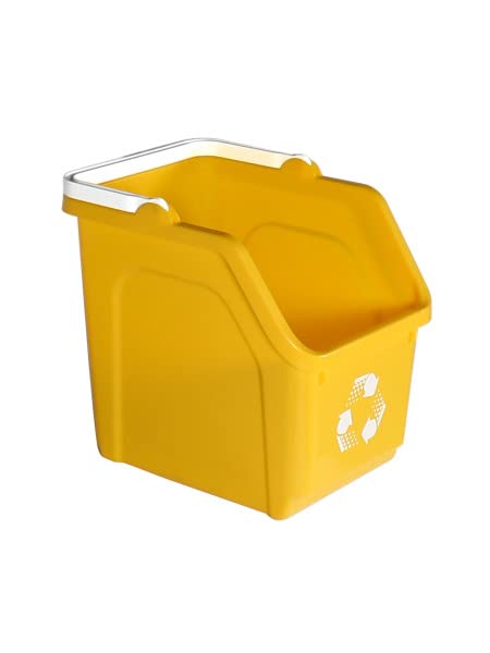 6 Gallon Stackable Recycling Bins for Homes, Garages, Offices Made of 100% Recycled Plastic - (Yellow, 3 Pack)-DeskLoop Office