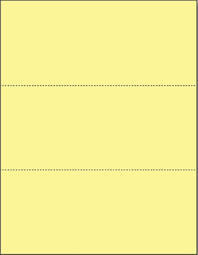 Limited Papers (TM) 8.5x11 Perforated Paper, 20/50 Pound, 75 GSM, Variety of Perforation Sizes and Colors, for Forms, Tickets, Postcards. (Canary, 3 up - horizontal 3 2/3" and 7 1/3" from bottom)-DeskLoop Office