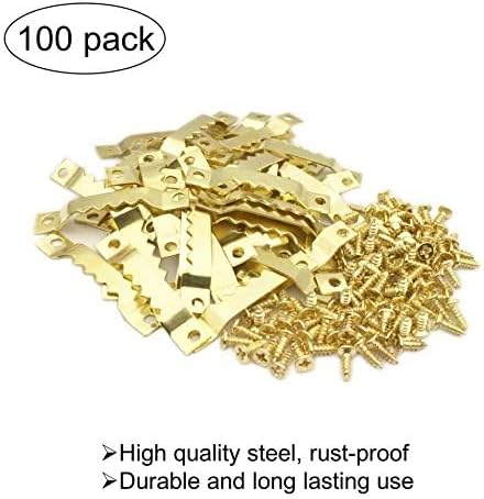 100 Pack Gold Small Sawtooth Picture Hangers Steel Picture Hangers Picture Frames Hangers with Screws Picture Hang Solutions, for Hanging Clock Paintings Artwork Picture Frame Hook Photos(Gold)-DeskLoop Office