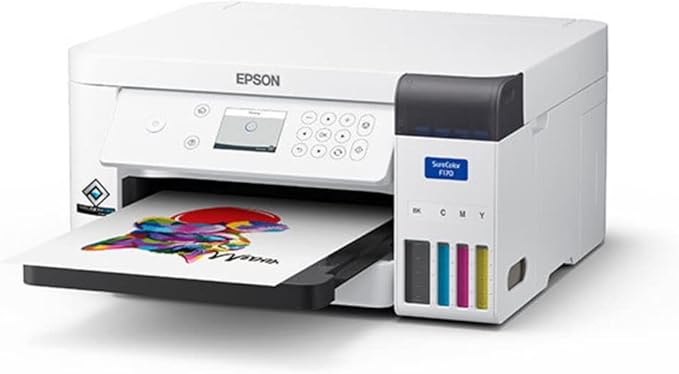 Epson F170 Cartridge-Free eco Supertank Sublimation Color Printer Starter Bundle. Free Mini Iron Heat Press Machine, 8.5"x 11" 10 Sheets Free Sublimation Paper and 1 Heat Resistant Tape.-DeskLoop Office