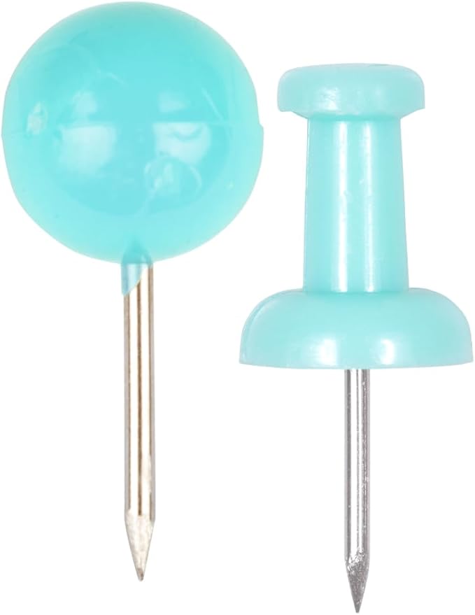 JAM PAPER Colorful Push Pins - Flat & Round Head Thumb Tack Combo Set - Teal Pushpins - 200/Pack-DeskLoop Office