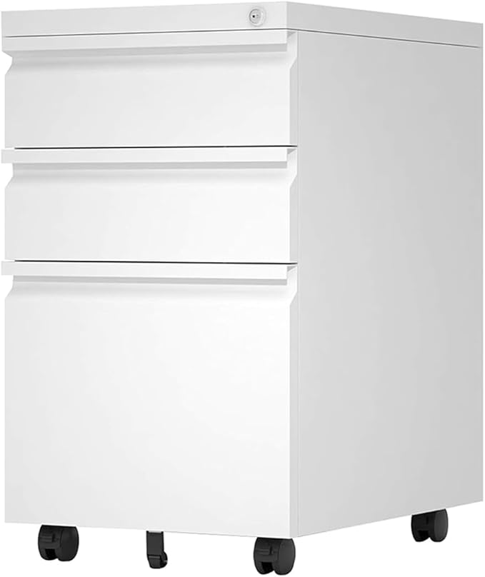 Aobabo 3 Drawer File Cabinet with Lock,Metal Filing Cabinet with Wheels for Home Office & Business Enterprise, Legal/Letter Size, Fully Assembled Except Wheels, White-DeskLoop Office