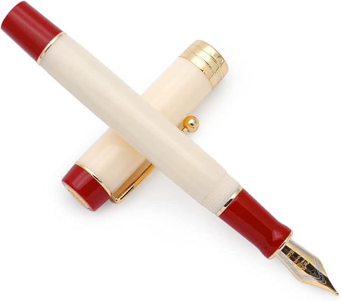 JINHAO 100 Fountain Pen with Ink Converter (Medium Nib 0.7mm, White & Red)-DeskLoop Office