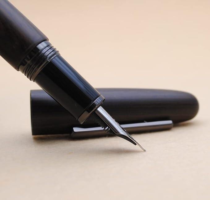 JINHAO 9056 Natural Wood Fountain Pen Handmade Ink Pen (Ebony Wood, Black clip, Fine Nib 0.5mm)-DeskLoop Office