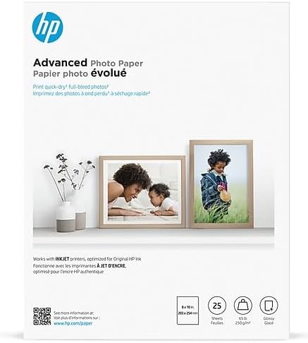 HP Advanced Photo Paper, Glossy, 65 lb, 8 x 10 in., 203 x 254 mm, 25 sheets-DeskLoop Office