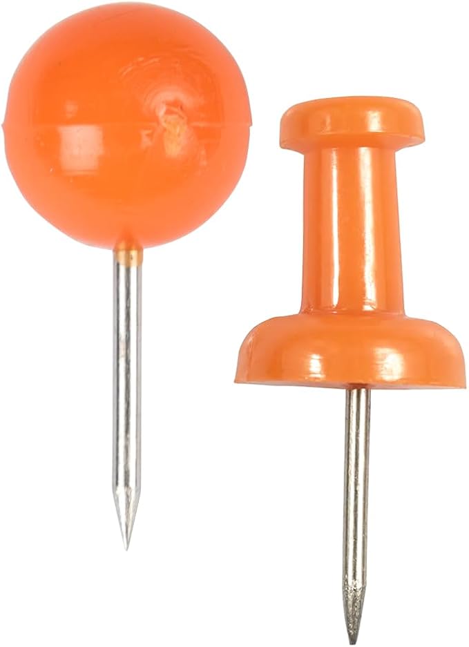 JAM PAPER Colorful Push Pins - Flat & Round Head Thumb Tack Combo Set - Orange Pushpins - 200/Pack-DeskLoop Office