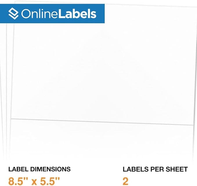 8.5 x 5.5 Half-Sheet Shipping Labels - Permanent, White Matte - for FBA, FedEx, UPS - Pack of 50 Labels, 25 Sheets - Inkjet/Laser Printers - Online Labels-DeskLoop Office