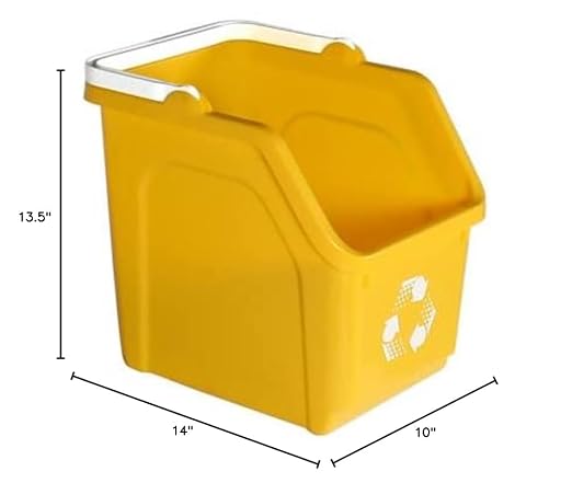 6 Gallon Stackable Recycling Bins for Homes, Garages, Offices Made of 100% Recycled Plastic - (Yellow, 1 Pack)-DeskLoop Office