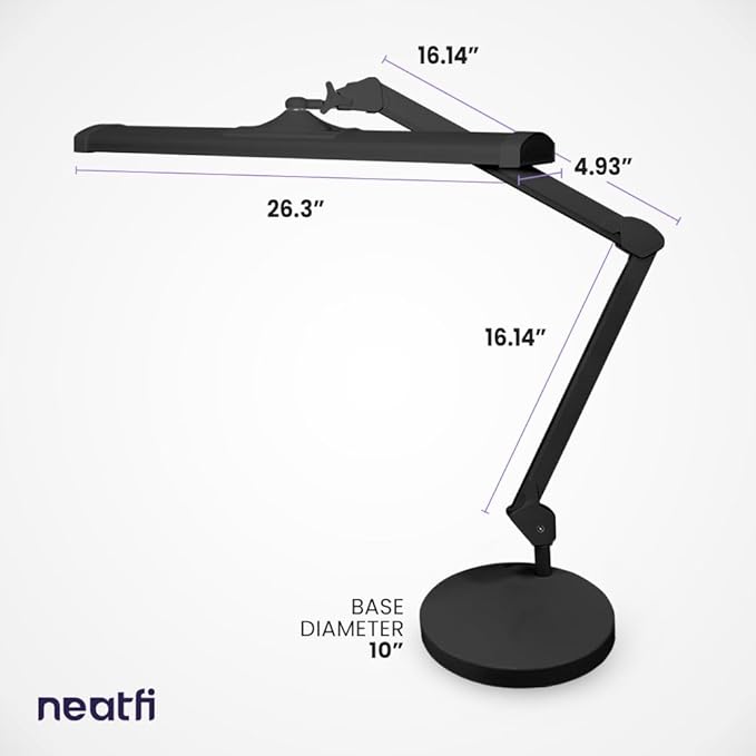 Neatfi Ultra 3,500 Lumen LED Desk Lamp, Color Correlated Temperature, 3 Light Modes, Dimmable, 45W, 26 Inch Wide Metal Shade, 540 SMD LEDs (CCT with Base, Black)-DeskLoop Office