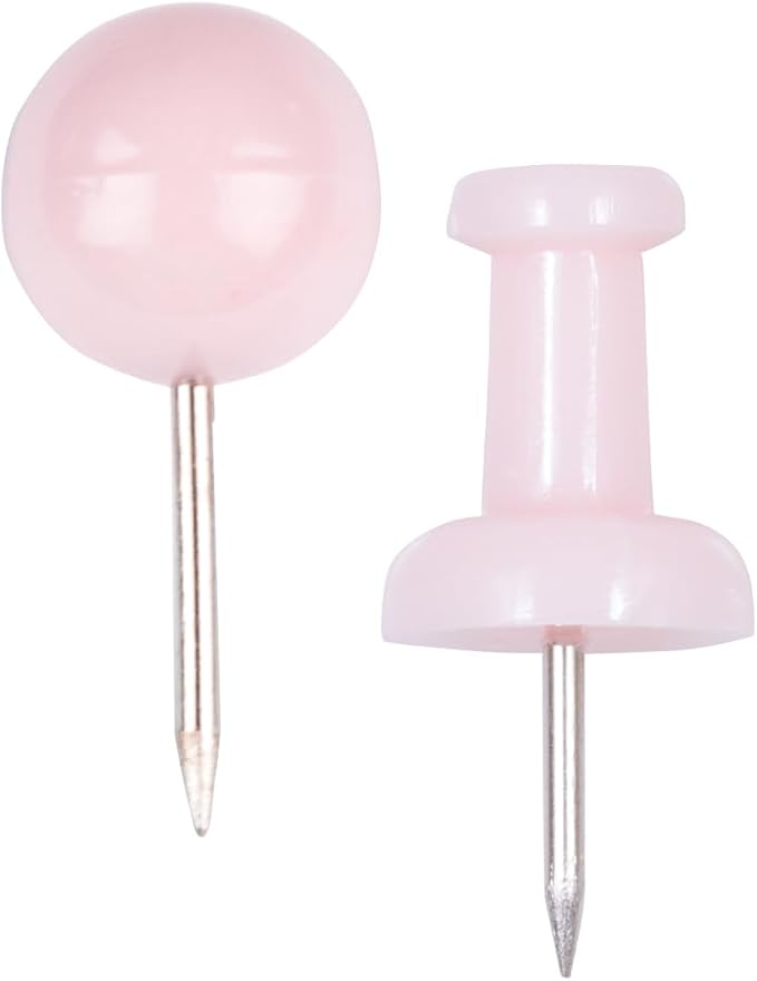 JAM PAPER Colorful Push Pins - Flat & Round Head Thumb Tack Combo Set - Baby Pink Pushpins - 200/Pack-DeskLoop Office