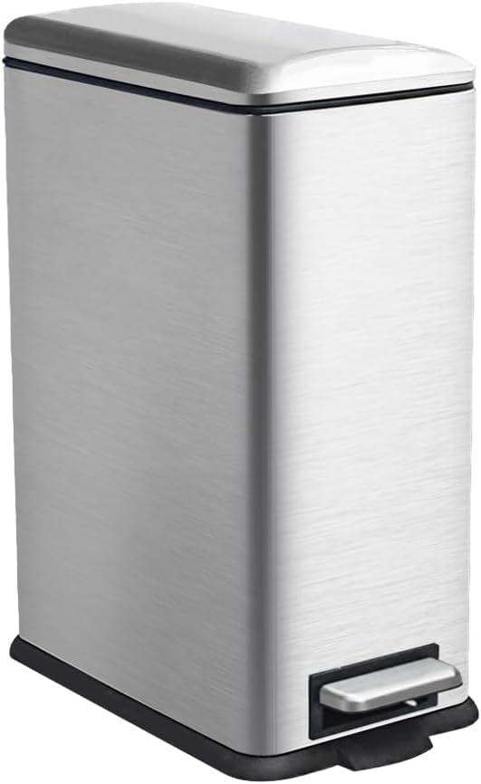 8 Gallon Trash Can, Stainless Steel Kitchen Trash Can with Removal Inner Bucket and Soft-Close Lid, Step on Trash can 30 Liters, Durable Metal Garbage Can for Home, Bathroom, Office-DeskLoop Office