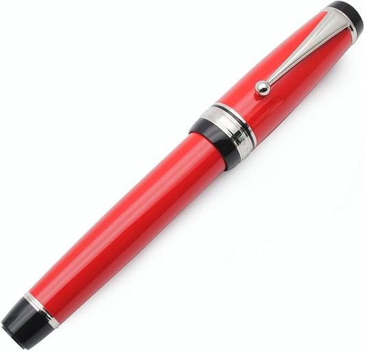 Metal Big Fountain Pen Set Medium Nib 0.7mm, Includes Ink Refill Converter, 5 Ink Cartridges & Gift Box (Medium Nib 0.7mm, Red with Silvery Clip)-DeskLoop Office