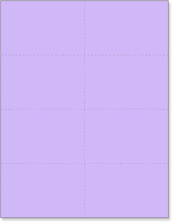 Limited Papers (TM) 8.5x11 Perforated Paper, 20/50 Pound, 75 GSM, Variety of Perforation Sizes and Colors, for Forms, Tickets, Postcards, Business Cards. (Lavender/orchid, 8 up)-DeskLoop Office