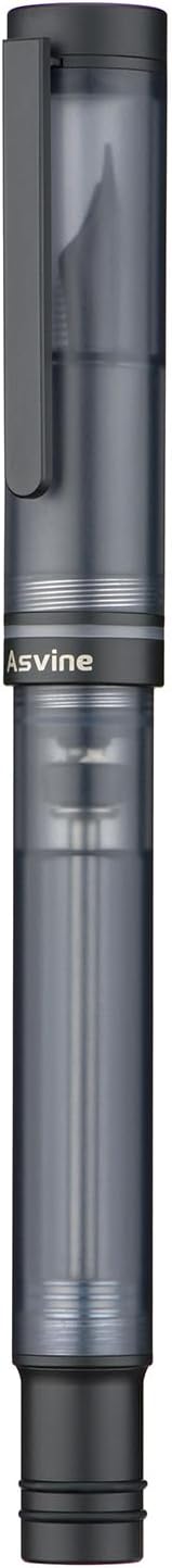 Asvine V200 Titanium Fountain Pen Vacuum Filling, Matte Black Bock Fine Nib Transparent Acrylic Smooth Writing Pen Case Set-DeskLoop Office