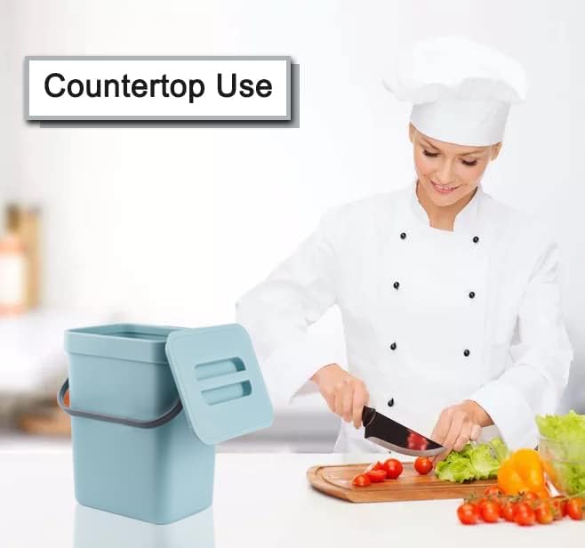 stonespace Compost Bin Indoor Kitchen Sealed, Mountable Compost Bucket, Hanging Food Waste Bin for Kitchen,1.3 Gallon/ 5L Blue-DeskLoop Office