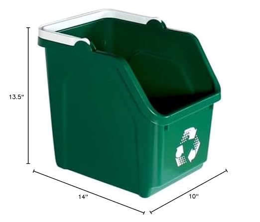 6 Gallon Stackable Recycling Bins for Homes, Garages, Offices Made of 100% Recycled Plastic - (Green, 1 Pack)-DeskLoop Office