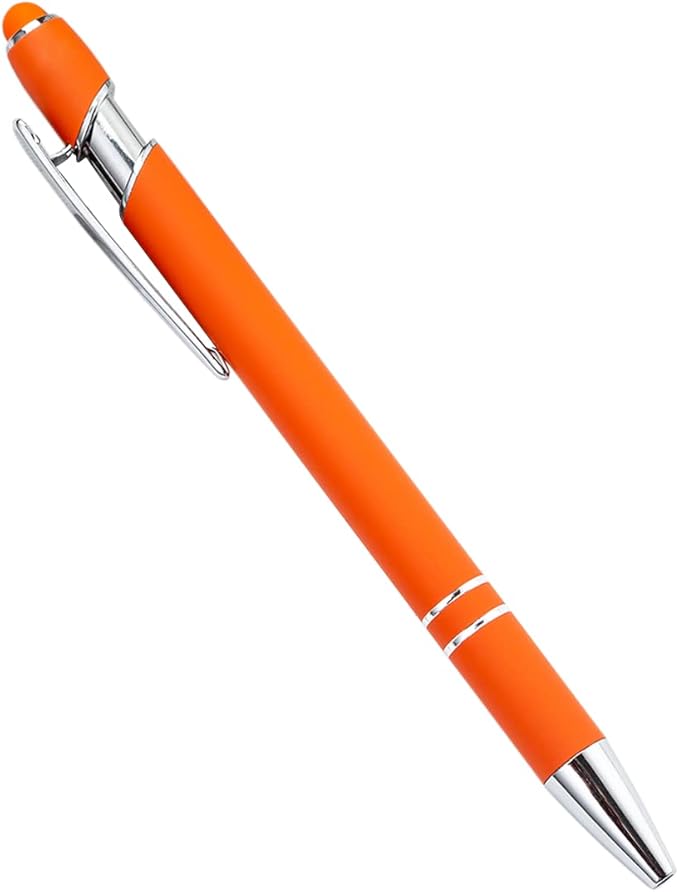 Pasisibick 12-Pack Orange Ballpoint Pens with Stylus Tip - 2 in 1 Metal Stylus, 1.0 mm Medium Point, Smooth Pen for Touch Screen Tablet-DeskLoop Office