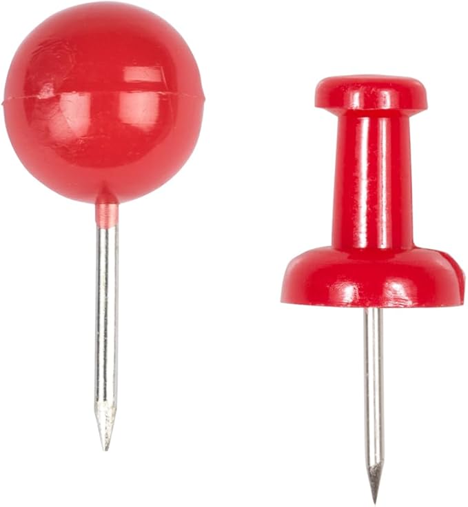 JAM PAPER Colorful Push Pins - Flat & Round Head Thumb Tack Combo Set - Red Pushpins - 200/Pack-DeskLoop Office