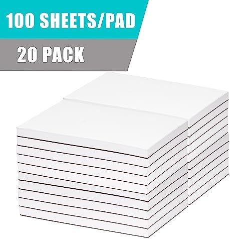 FMP Brands 20 Pack Note Pads 4x6, 100 Sheets Per Memo Pad, Writing Scratch Pad, Blank Notepad, White Waitress Server Note Pads, Paper Pad, To Do Grocery List Small Notepads-DeskLoop Office