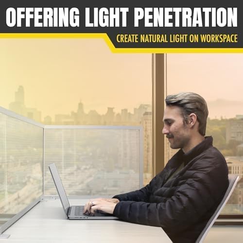 OBEX Polycarbonate Office Desk Mounted Privacy Screen Adjustable Table Top Panel Divider, Universal Aluminum Bracket-USA Made, 24" x 36", Translucent-DeskLoop Office