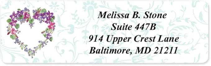 Floral Heart Wreath Rolled Address Labels with Elegant Plastic Dispenser-DeskLoop Office