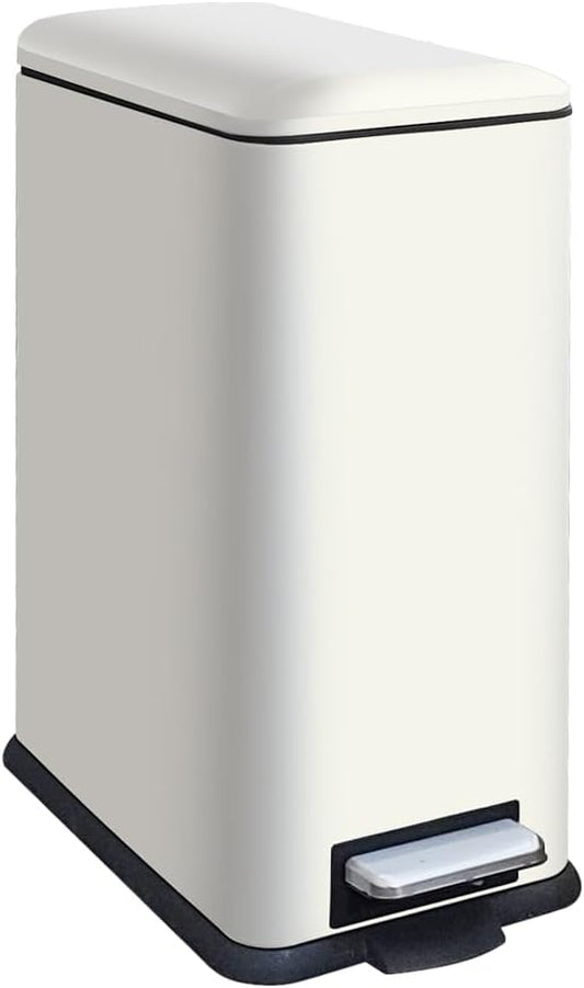 Kitchen Rubbish Bin, 30 L, Narrow Pedal Bin with Lid, Stainless Steel Kitchen Rubbish Bin with Inner Bucket, Rectangular Waste Bin for Kitchen, Bathroom, Bedroom, Office, White-DeskLoop Office