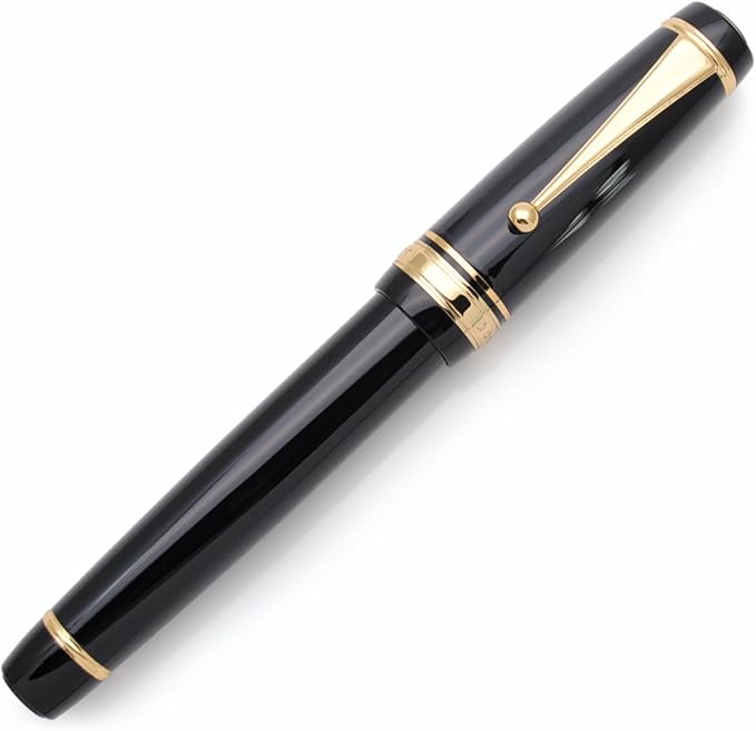 Metal Big Fountain Pen, Medium Nib 0.7mm, Includes Ink Converter & 5 Cartridges, Glossy Piano Painted Finish (Black)-DeskLoop Office
