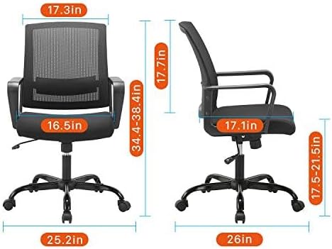 CLATINA Office Chair, Mid Back Ergonomic Desk Chairs Rolling Mesh Computer Chair with Executive Lumbar Support and Height Adjustable Design for Home Office, Black-DeskLoop Office