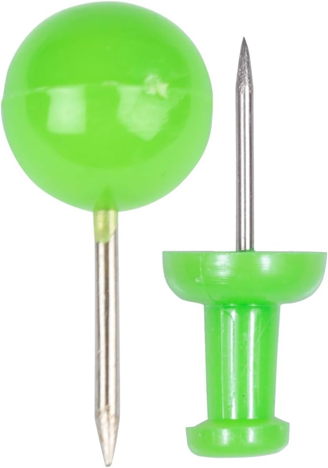 JAM PAPER Colorful Push Pins - Flat & Round Head Thumb Tack Combo Set - Lime Green Pushpins - 200/Pack-DeskLoop Office