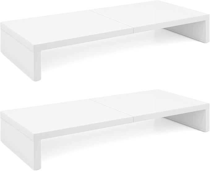 TEAMIX 2 Pack White Monitor Stand Riser - 20 inch, Wooden Desktop Stand for PC/TV/Laptop/Printer, Monitor Riser with Storage, Computer Stand with Keyboard Organizer-DeskLoop Office