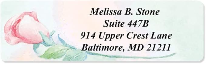 Soft Rose Watercolor Designer Rolled Address Labels with Elegant Plastic Dispenser-DeskLoop Office
