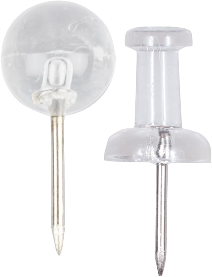 JAM PAPER Colorful Push Pins - Flat & Round Head Thumb Tack Combo Set - Clear Pushpins - 200/Pack-DeskLoop Office