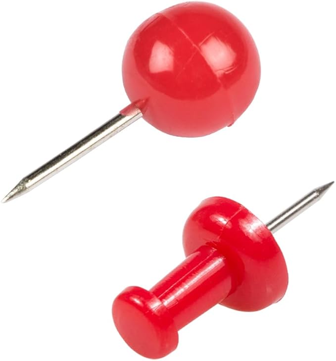 JAM PAPER Colorful Push Pins - Flat & Round Head Thumb Tack Combo Set - Red Pushpins - 200/Pack-DeskLoop Office