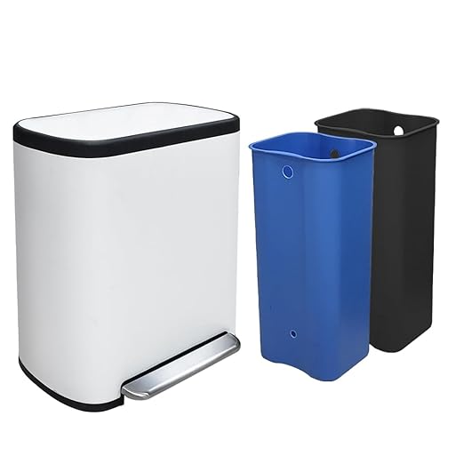 16 Gallon Dual Trash Can, Kitchen Recycling Bins with 2 x 8 Gallon Compartments, 2 Plastic Removable Liners, Soft-Close Lid, Stainless Steel Step Trash Can, White-DeskLoop Office