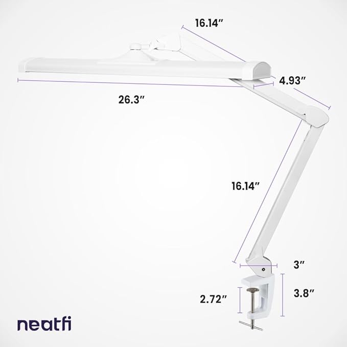 Neatfi Ultra 3,500 Lumen LED Desk Lamp, Color Correlated Temperature, 3 Light Modes, Dimmable, 45W, 26 Inch Wide Metal Shade, 540 SMD LEDs (CCT with Clamp, White)-DeskLoop Office