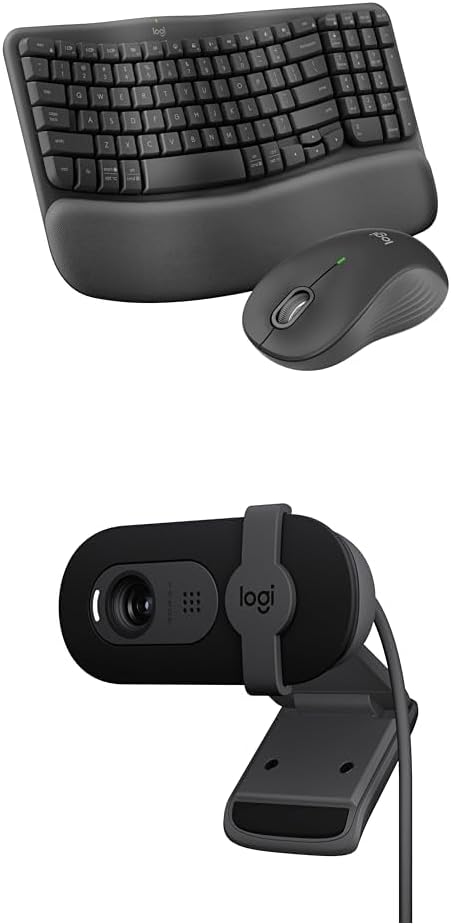 Logitech Wave Keys MK670 Combo, Wireless Ergonomic Keyboard for Multi-OS, Windows/Mac + Brio 101 Full HD 1080p Webcam for Meetings and Streaming with Auto-Light Balance, Built-in Mic, Privacy Shutter-DeskLoop Office