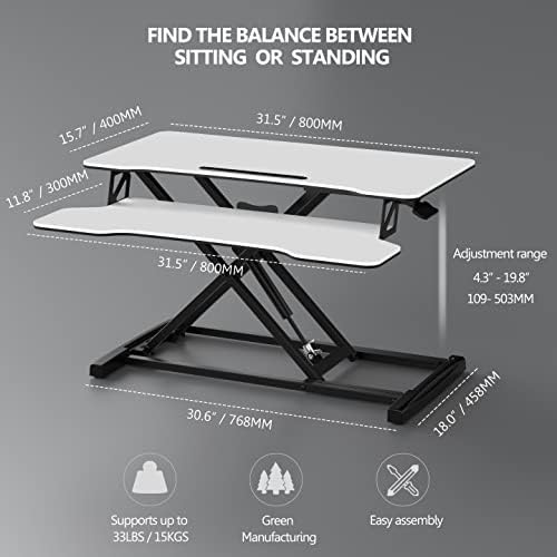 FITUEYES Height Adjustable Standing Desk 32” Wide Sit to Stand Converter Stand Up Desk Tabletop Workstation for Laptops Dual Monitor Riser White SD308003WW-DeskLoop Office