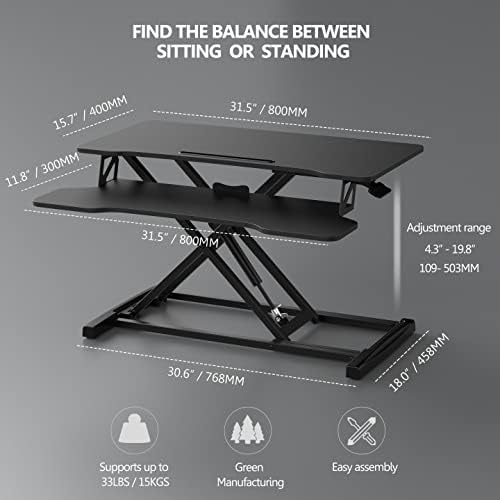 FITUEYES Height Adjustable Standing Desk 32” Wide Sit to Stand Converter Stand Up Desk Tabletop Workstation for Dual Monitor Riser FSD308001WB-DeskLoop Office